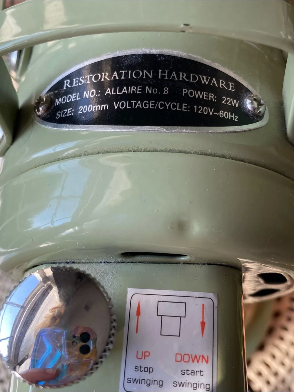NEW! Allaire Restoration Hardware Vintage Retro Table Fan in Sage Green 3 Speeds